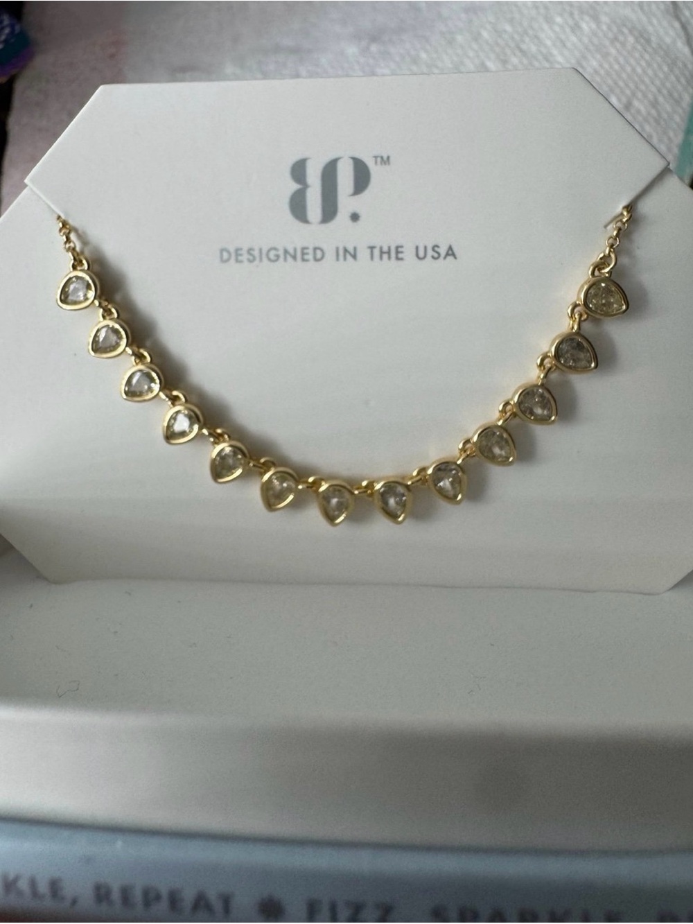 BP Gold Teardrop baby tennis Necklace -